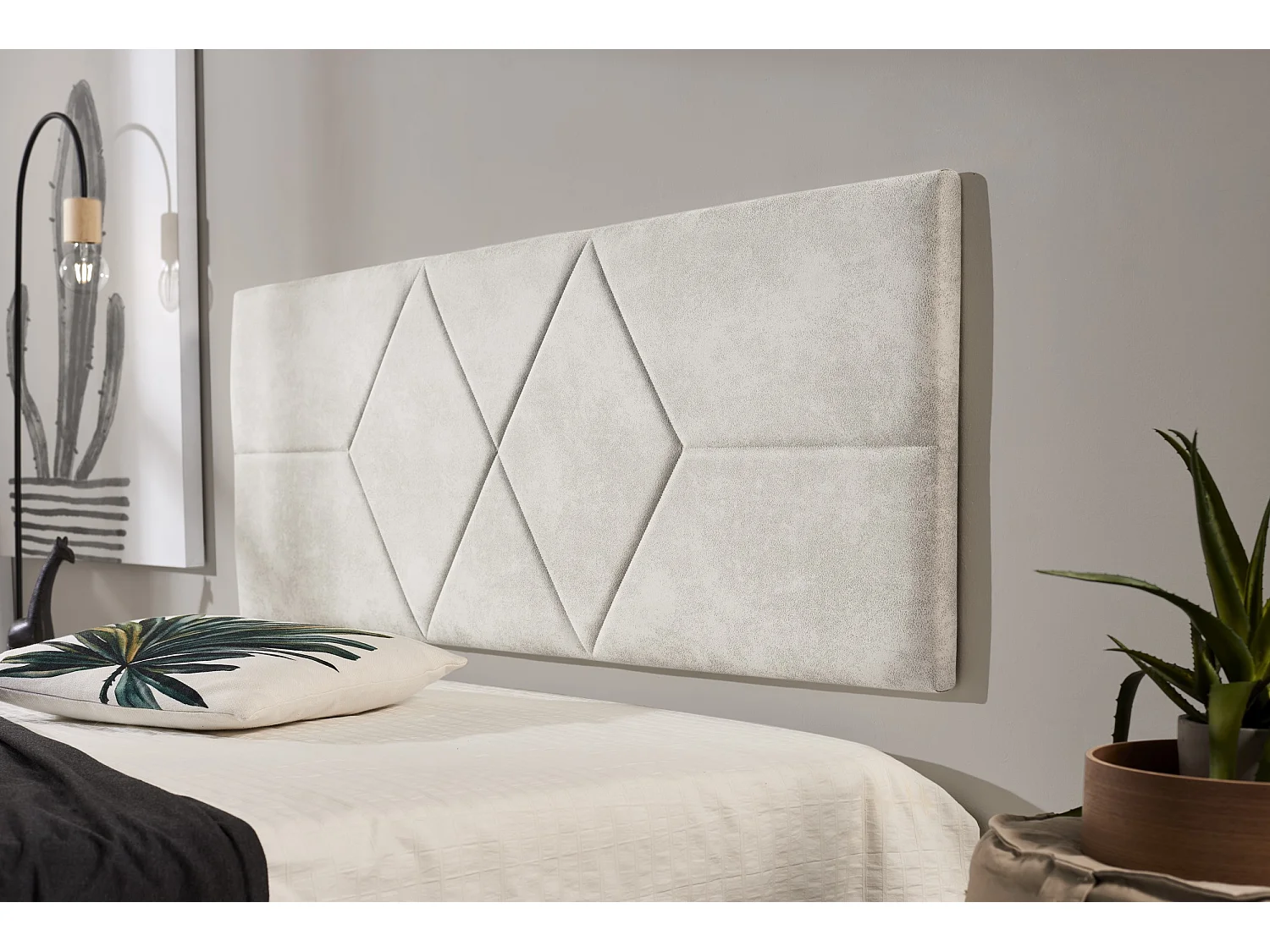 Cabecero de Cama 120 Rombos Tela Antimanchas 152x57x5cm Blanco Roto Efecto Granito