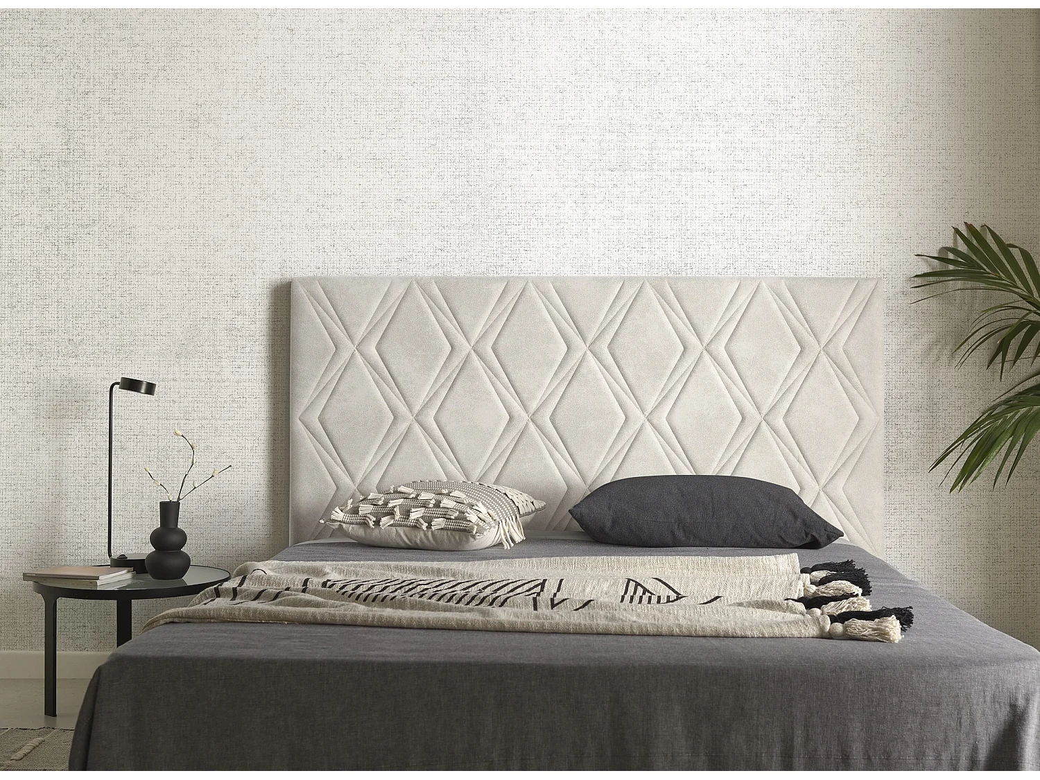 Cabecero Rubí para Cama de 120 de Tela Blanco Roto 154x115x8..