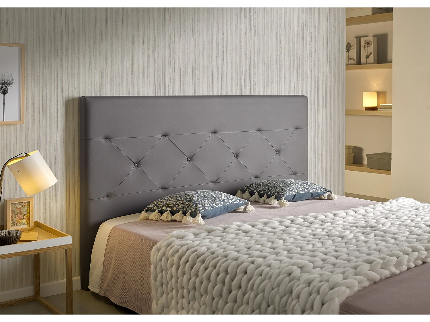 Cabecero Zafiro para Cama de 160 de Polipiel Gris 165x115x8..