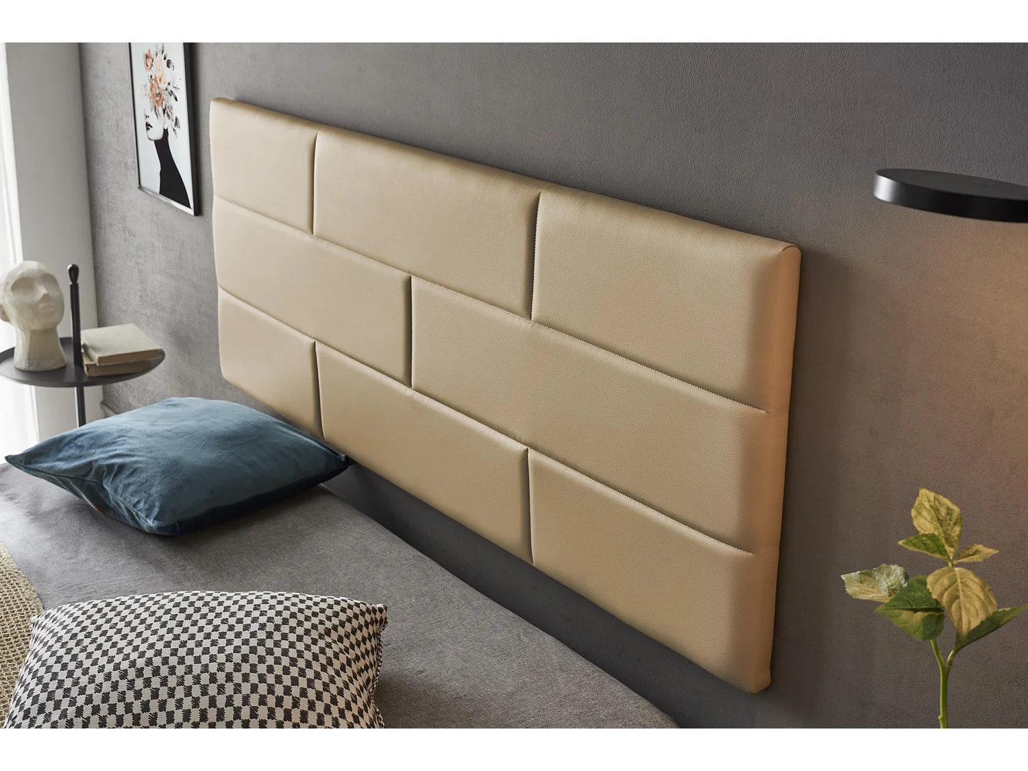 Cabecero de Cama 150 Muro Ladrillos de Polipiel 152x57x5cm Camel Claro