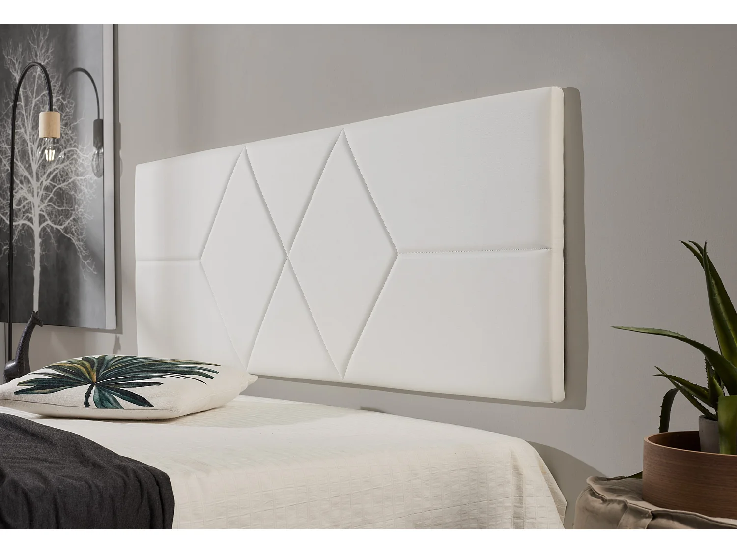 Cabecero de Cama 90 Dos Rombos Polipiel 112x57x5cm Blanco