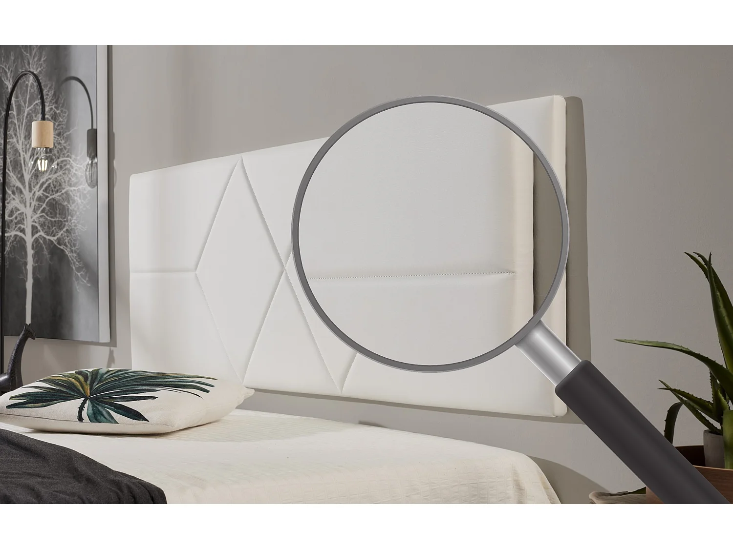 Cabecero de Cama 90 Dos Rombos Polipiel 112x57x5cm Blanco