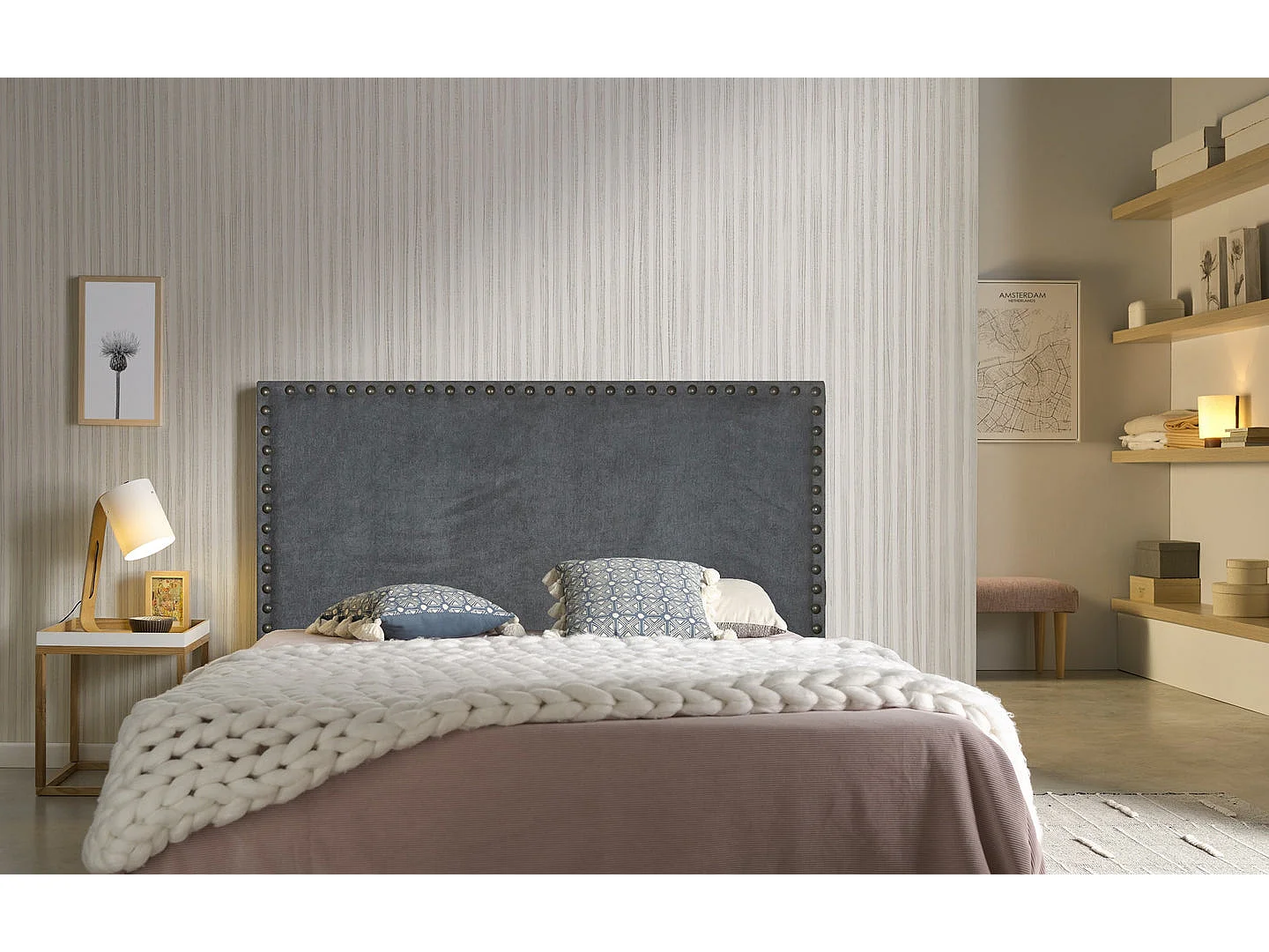TÊTE DE LIT LIRIO TISSU GRIS 90