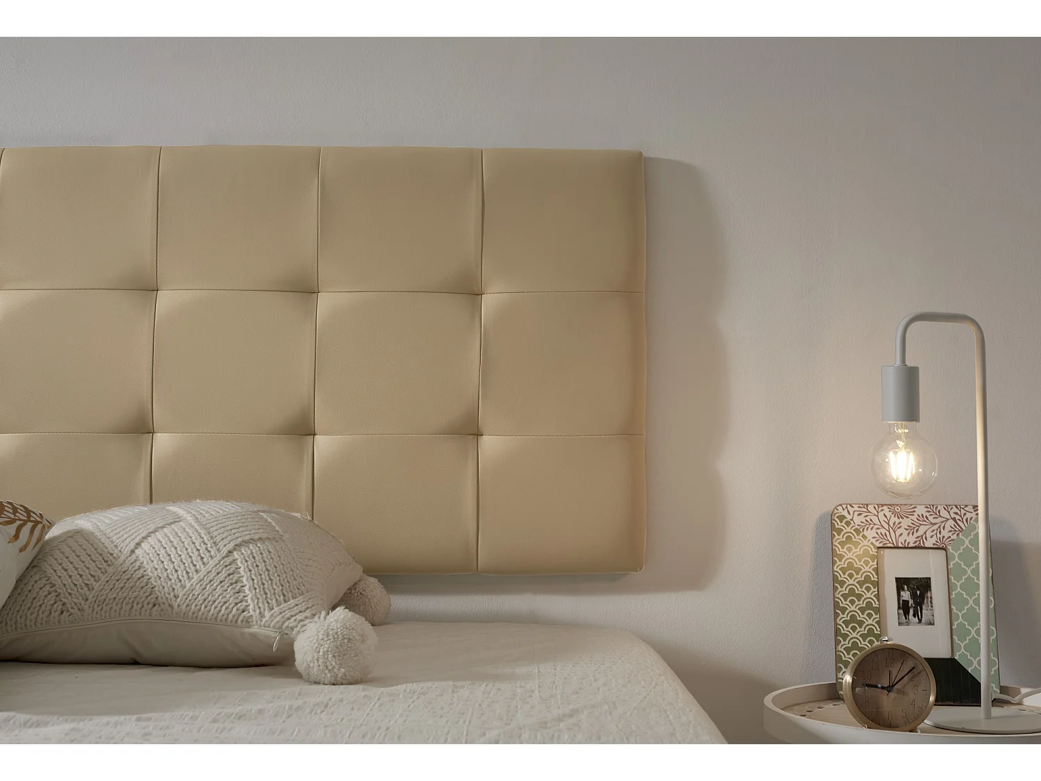 Cabecero de Cama 105 Capitone Cuadros Polipiel 112x57x5cm Camel Claro