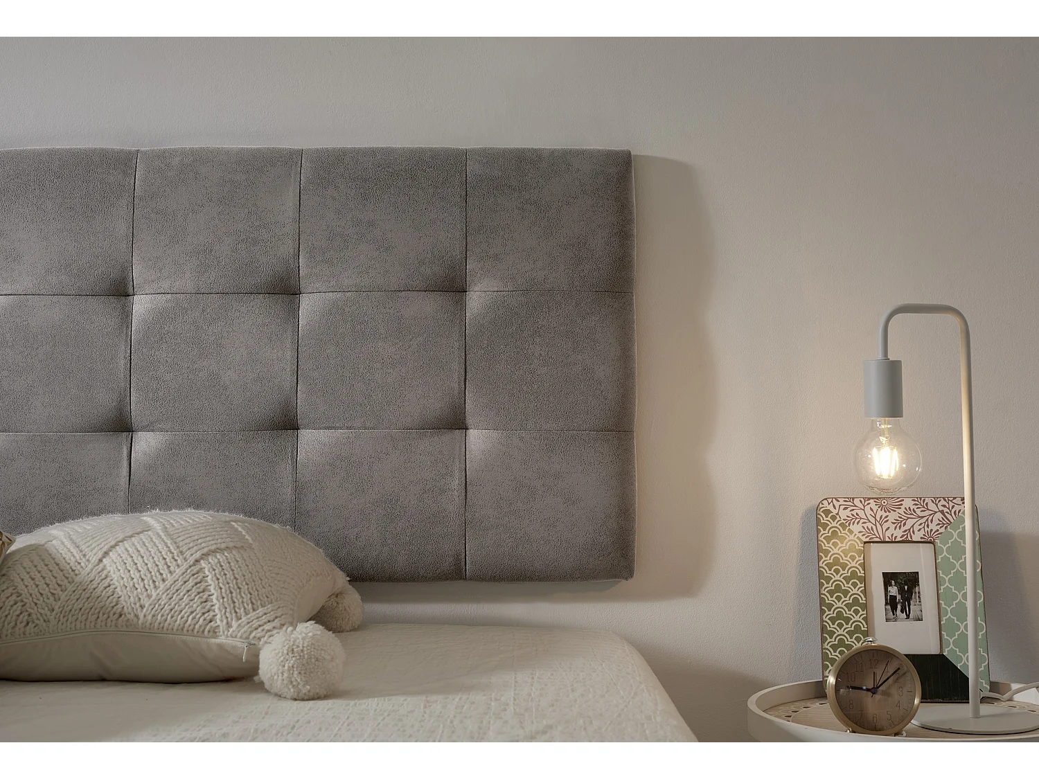 Cabecero de Cama 105 Capitone Cuadros Tela Antimanchas 112x57x5cm Gris