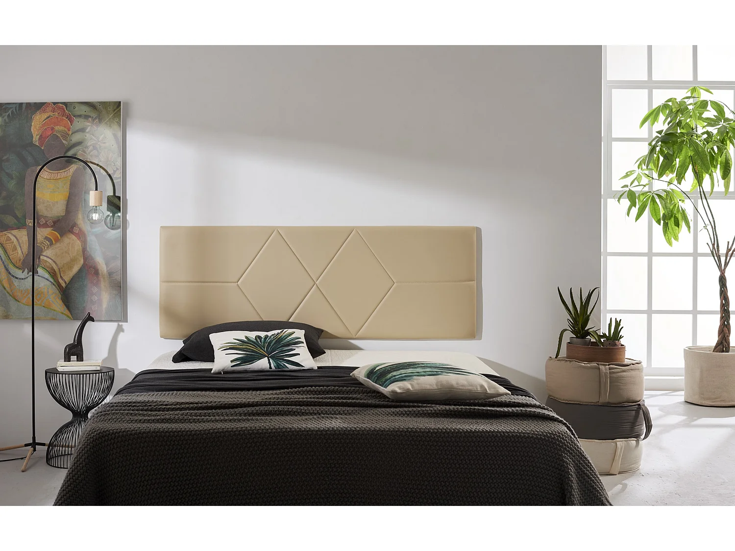 Cabecero Ambar para Cama de 150 de Polipiel Camel 154x115x8..