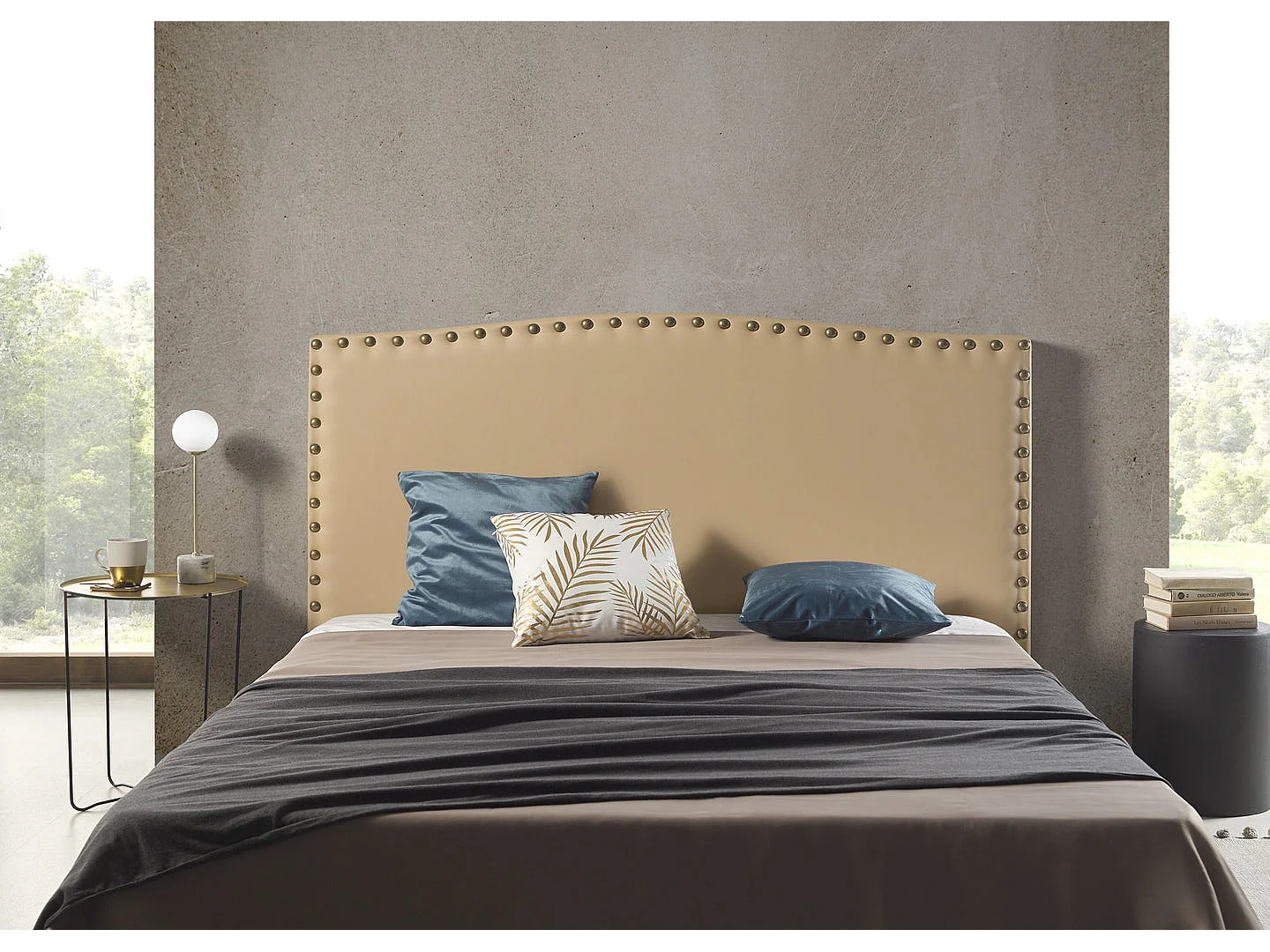 Tête de lit Ambar pour lit 150 simili cuir camel 154x115x8.
