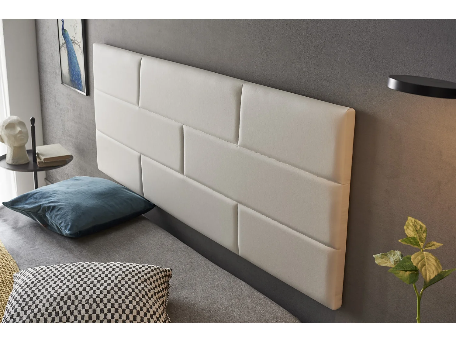 Cabecero de Cama 105 Muro Ladrillos de Polipiel 112x57x5cm Blanco