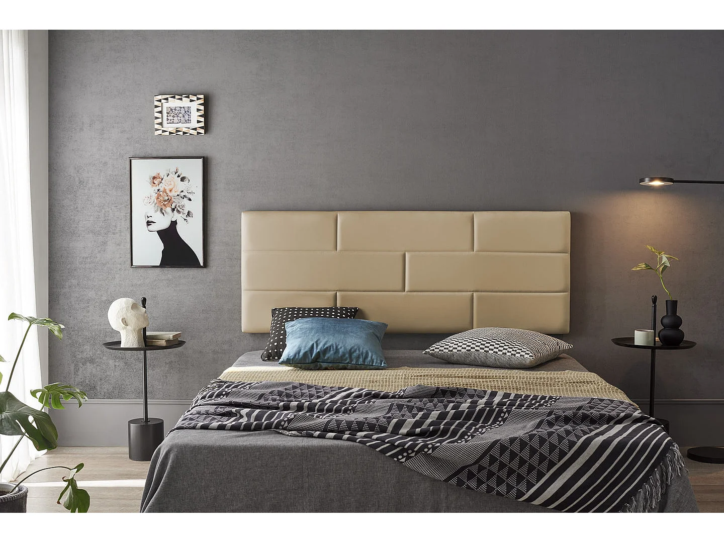Tête de Lit 90 Mur Briques de Similicuir 112x57x5cm Camel Clair
