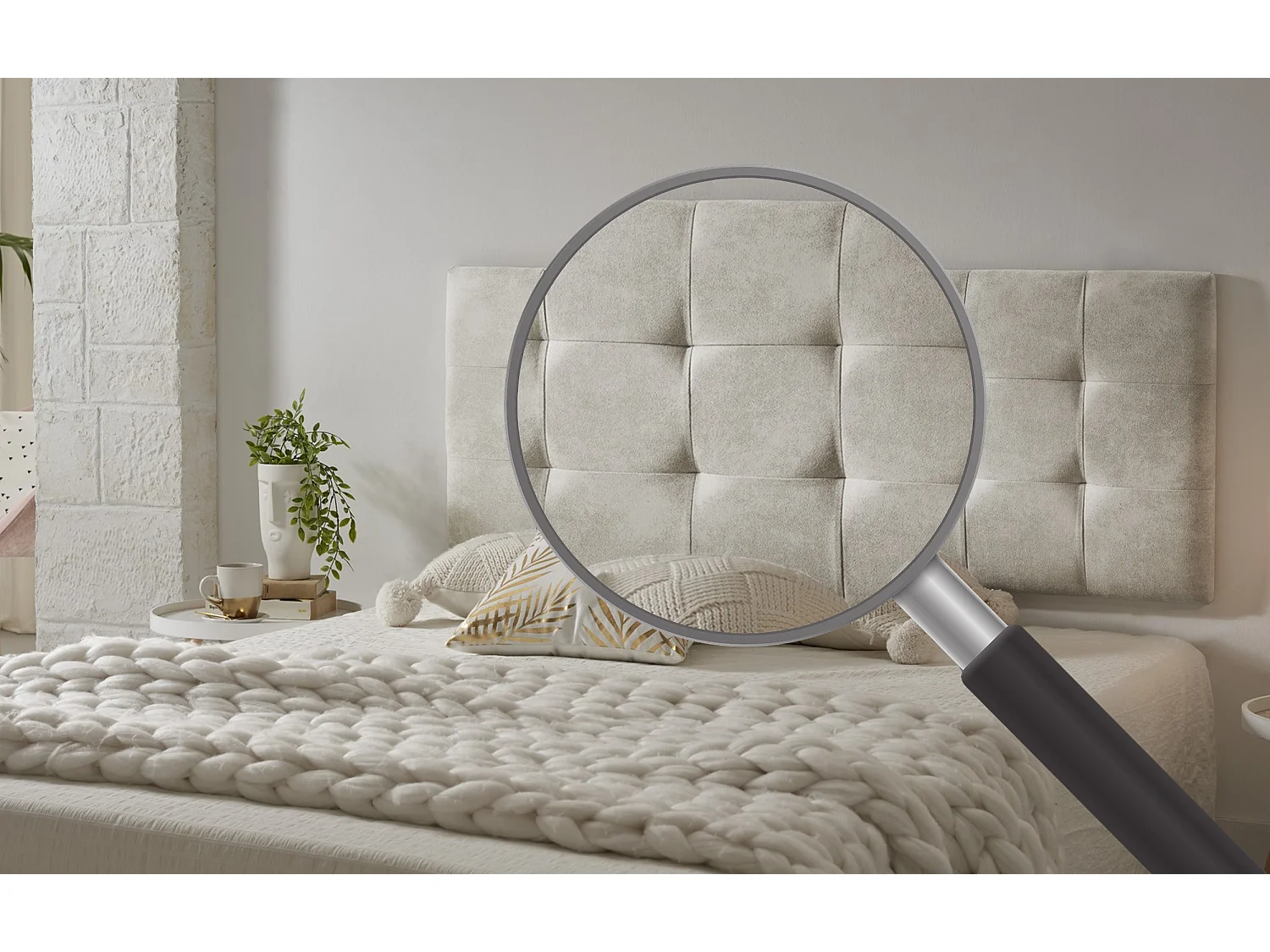 Cabecero de Cama 100 Capitone Cuadros Tela Antimanchas 112x57x5cm Blanco Roto