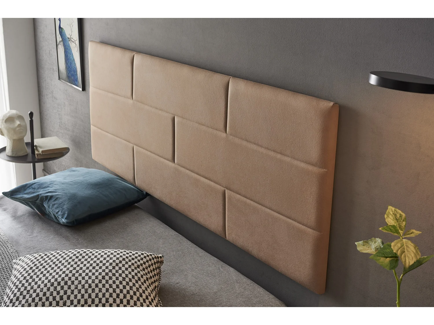 Cabecero de Cama 80 Muro Ladrillos Tela Antimanchas 112x57x5cm Camel Claro