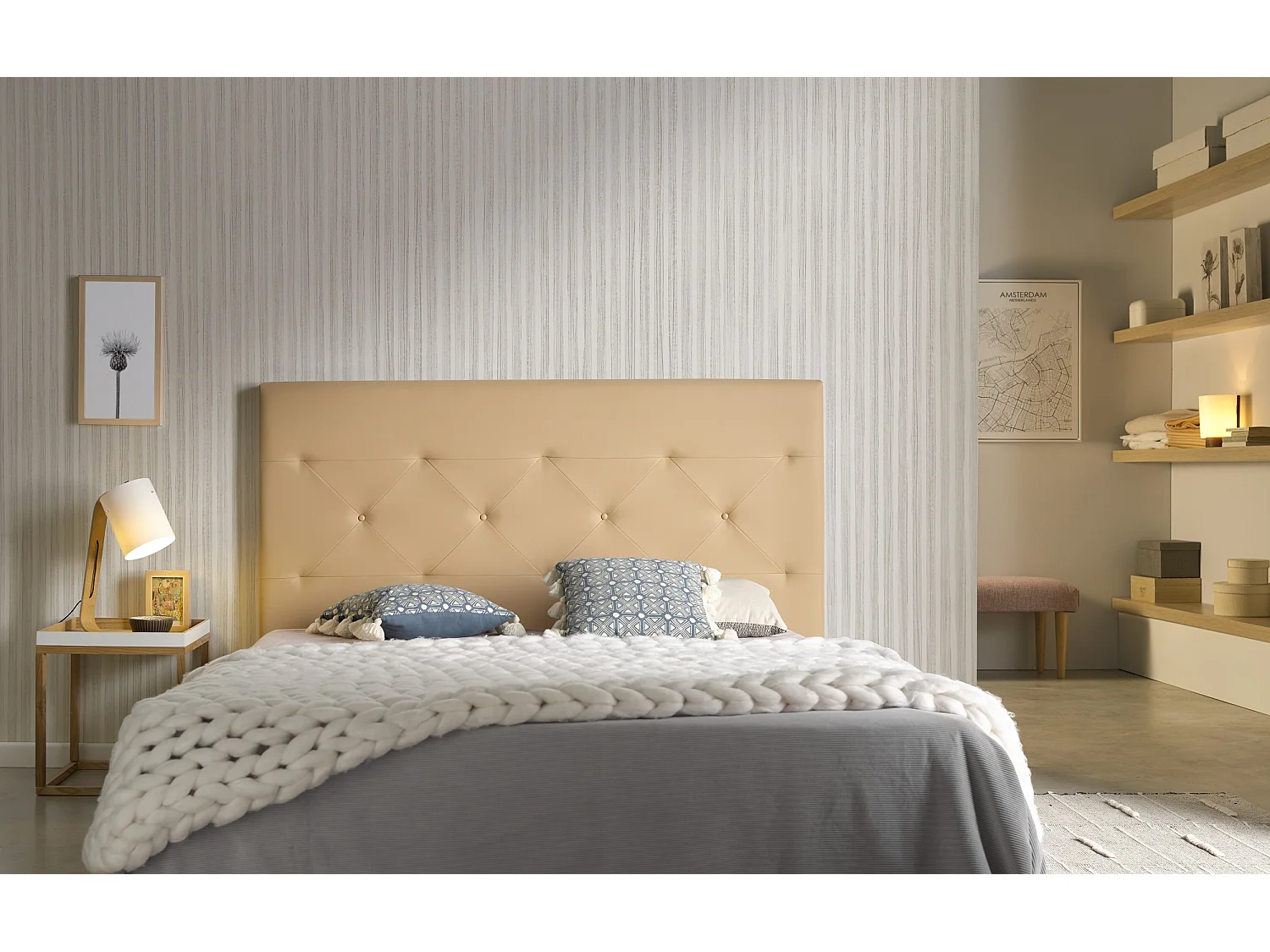 Cabecero Zafiro para Cama de 120 de Polipiel Camel 154x115x8..