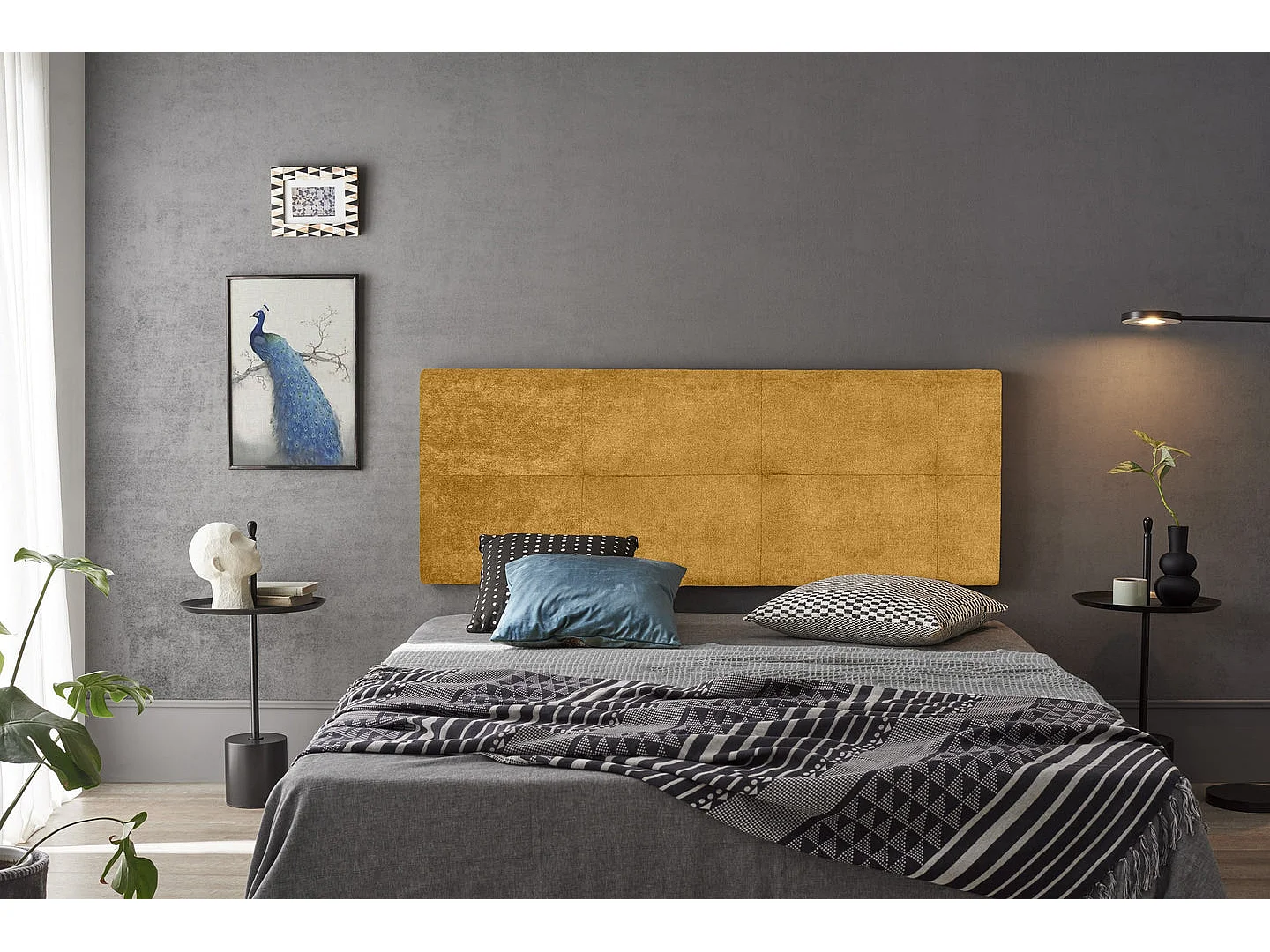 TÊTE DE LIT TISSU CALA MOUTARDE 115