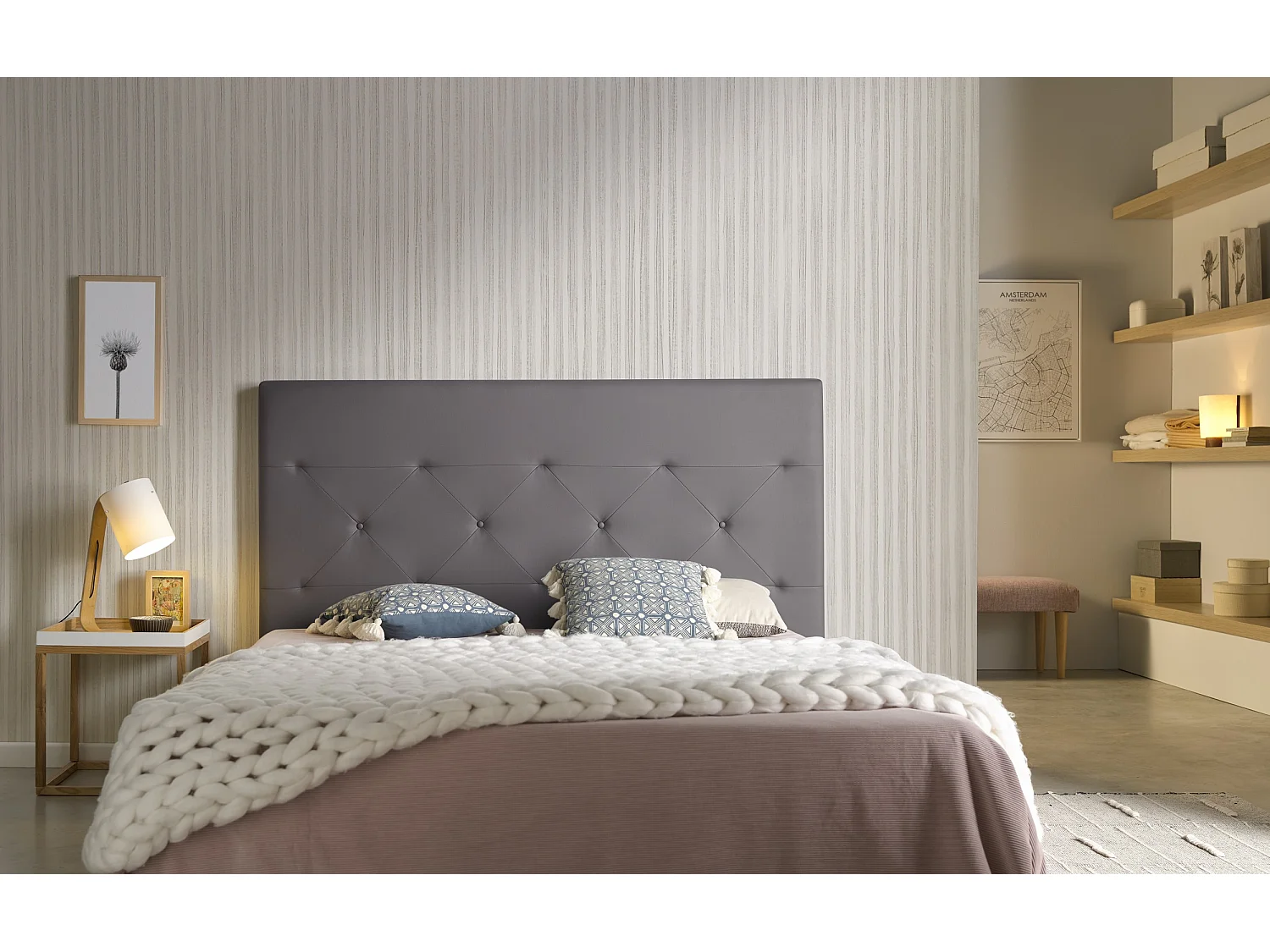 Cabecero Zafiro para Cama de 90 de Polipiel Gris 115x115x8..