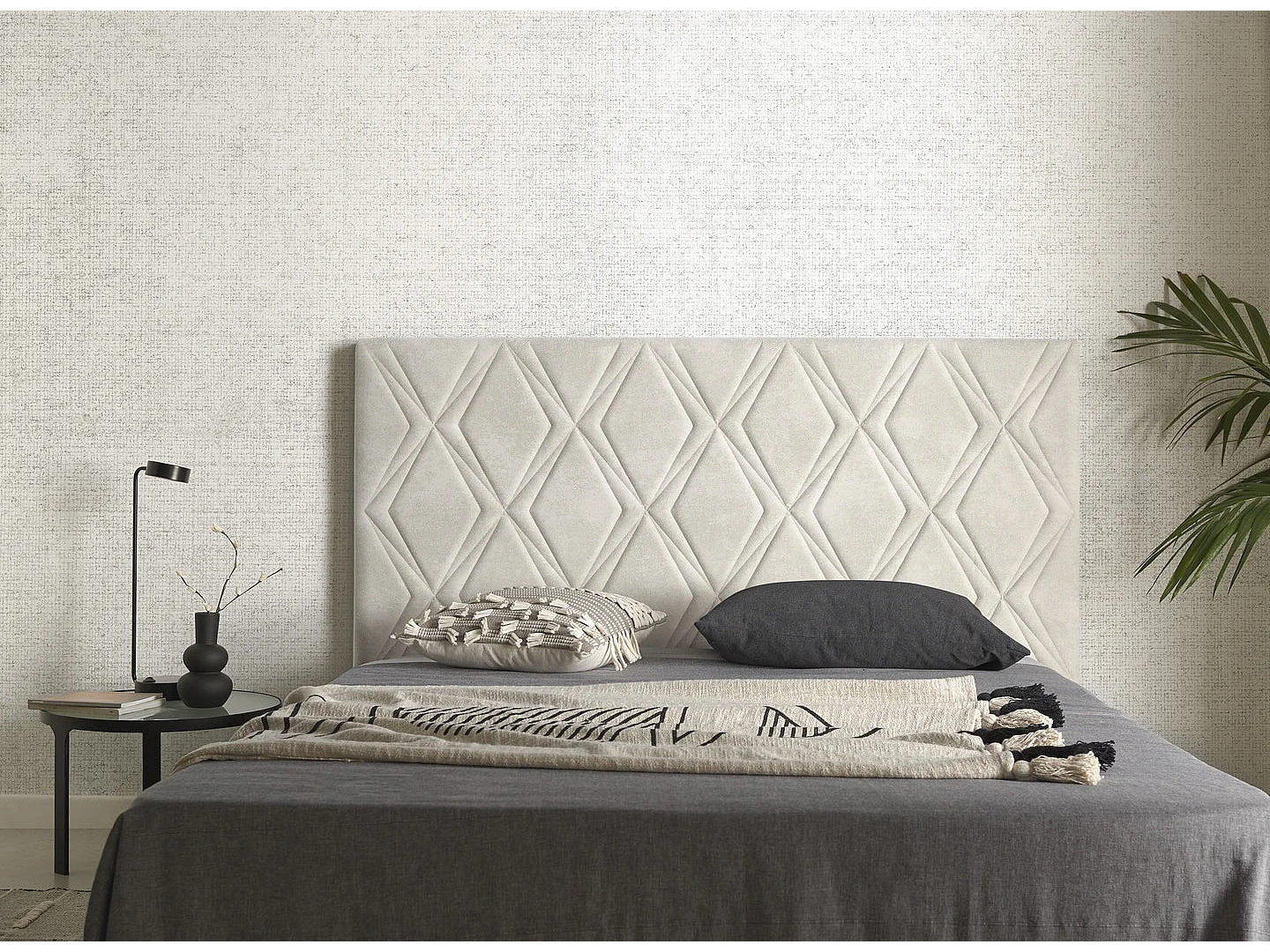 Tête de lit Ruby pour lit 100 en tissu écru 115x115x8.