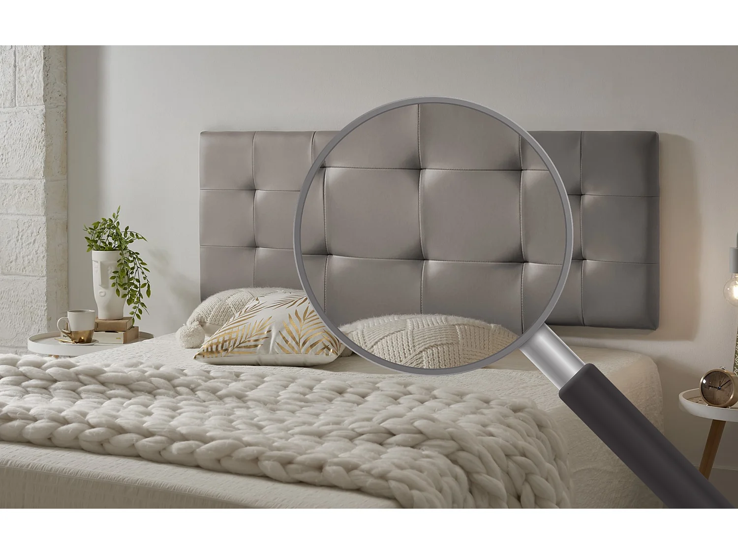 Cabecero de Cama 160 Capitone Cuadros Polipiel 162x57x5cm Gris