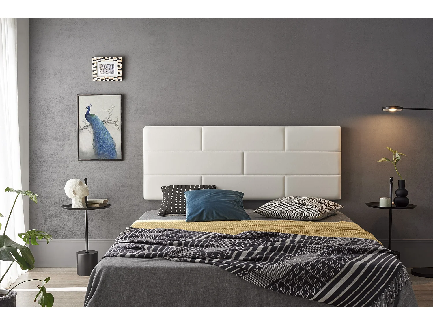 Cabecero de Cama 110 Muro Ladrillos de Polipiel 112x57x5cm Blanco