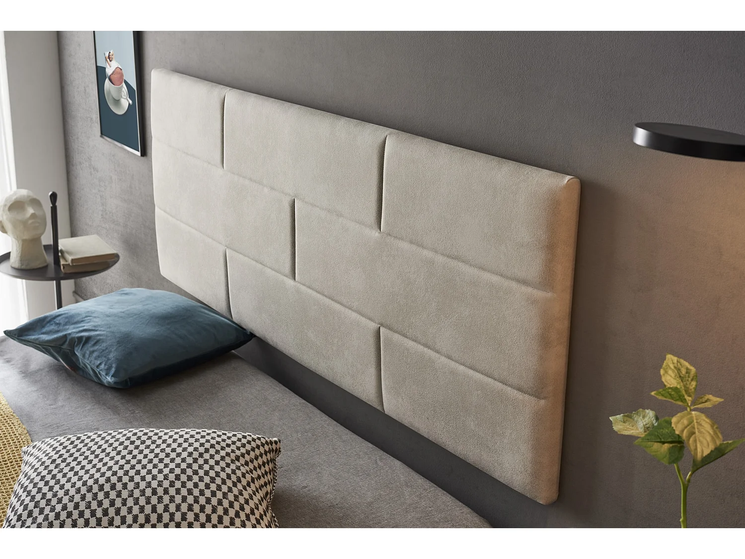 Cabecero de Cama 120 Ladrillos Tela Antimanchas 152x57x5 Blanco Roto Efecto Granito