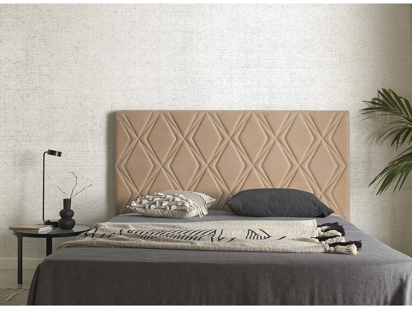 Tête de lit Ruby pour lit 120 en tissu Camel 154x115x8.