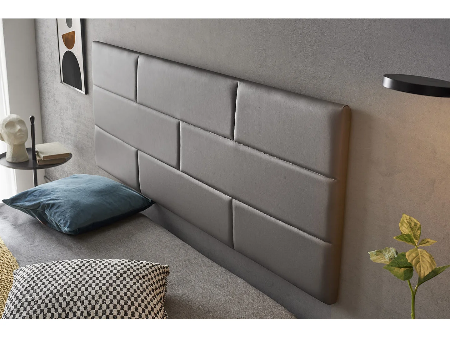 Tête de Lit 160 Mur Briques de Similicuir 162x57x5cm Gris