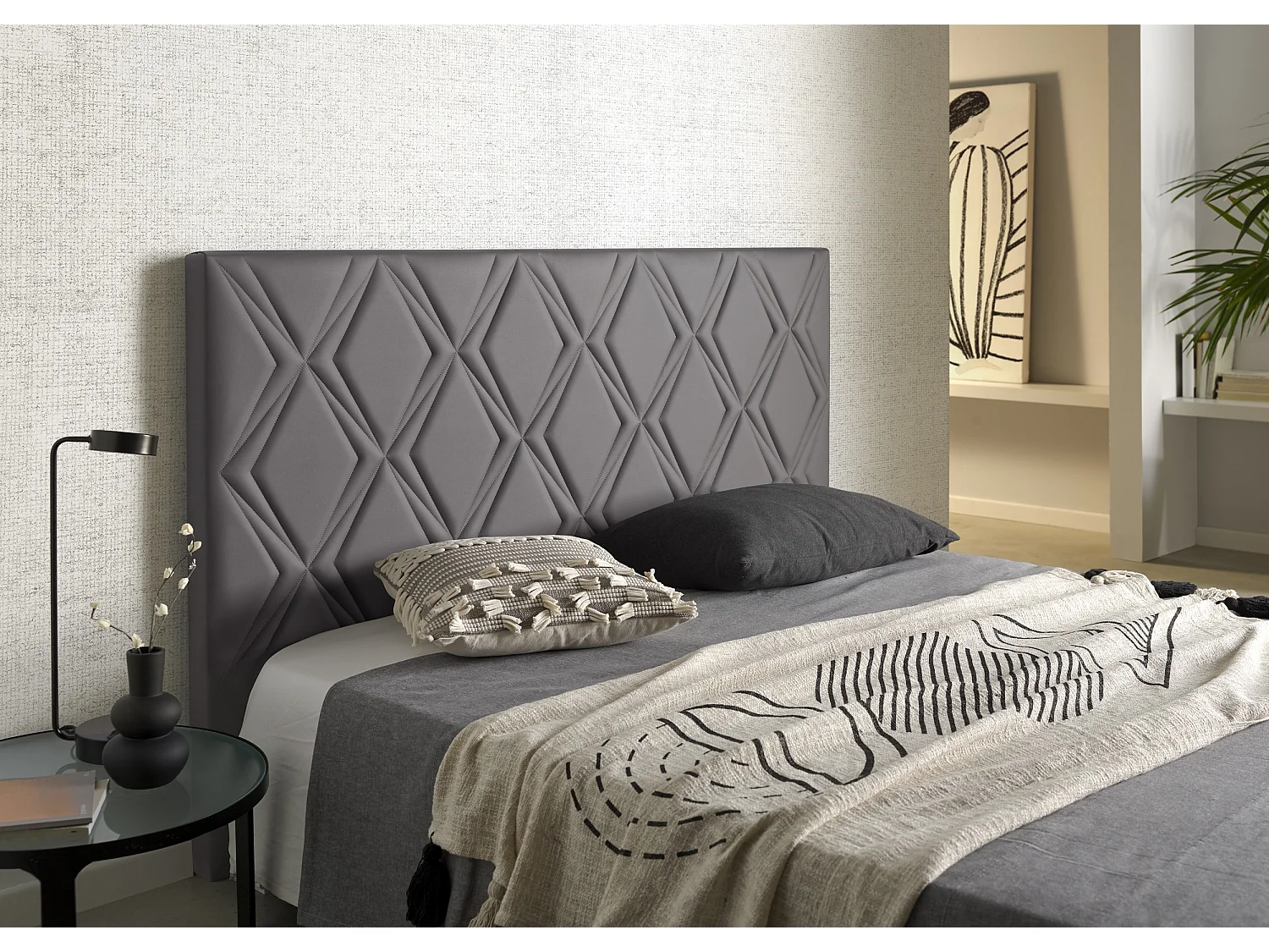 Cabecero Rubí para Cama de 160 de Polipiel Gris 165x115x8..