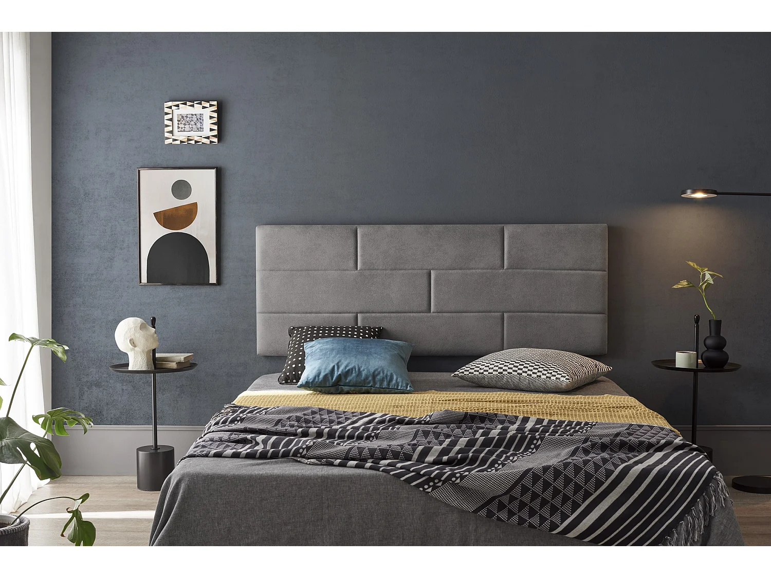 Cabecero de Cama 140 Muro Ladrillos Tela Antimanchas 152x57x5cm Gris