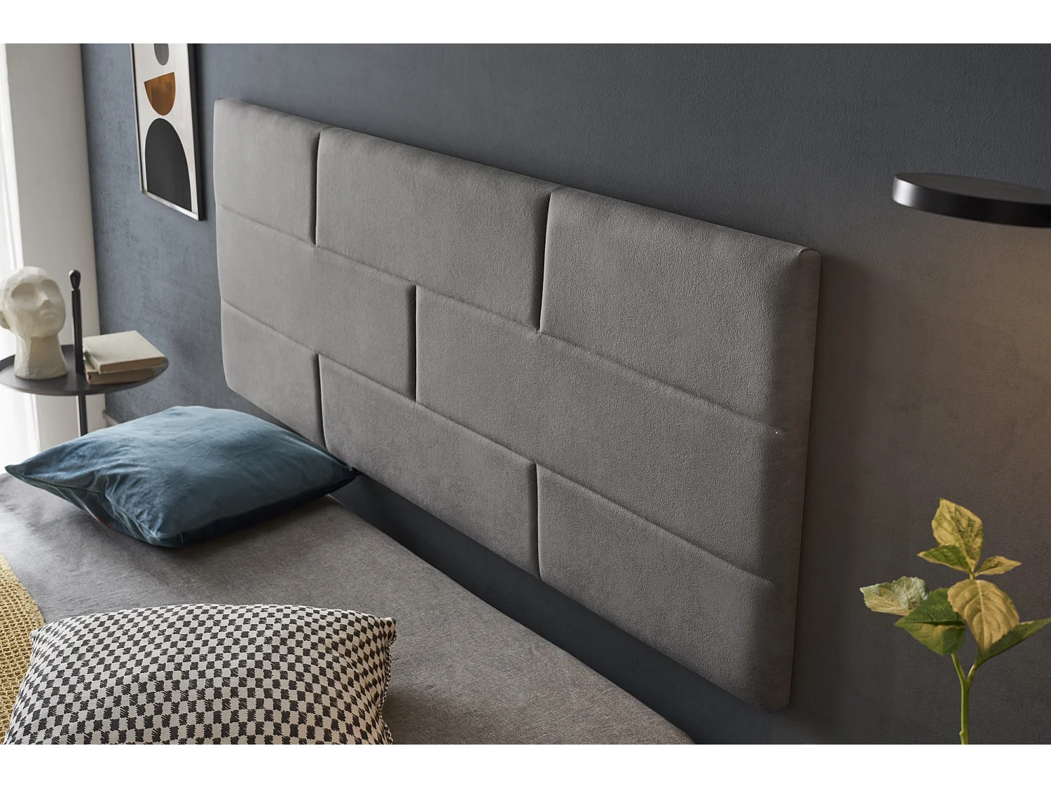 Cabecero de Cama 140 Muro Ladrillos Tela Antimanchas 152x57x5cm Gris