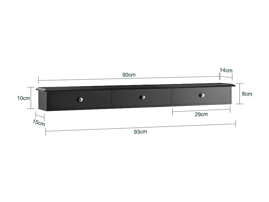 Estante de Pared Perchero Armario Suspendido Estantería para Trasteros con 3 Cajones 93 x 15 x 10 cm Negro FRG43-L-SCH SoBuy ES