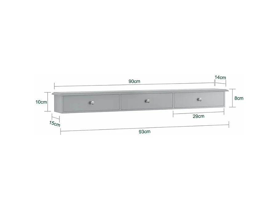 SoBuy Entree opbergmeubel, wandplank met 2 laden, sleutelkast, sleutelhouder L93xD15xH10cm - Grijs, FRG43-L-HG