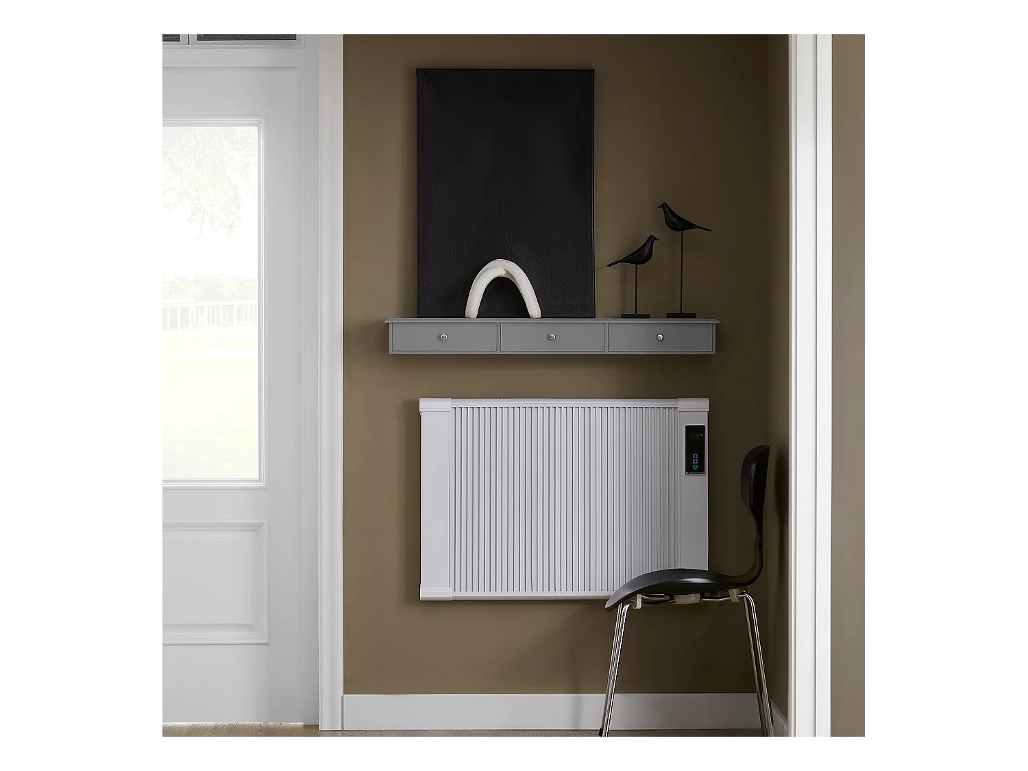 SoBuy Entree opbergmeubel, wandplank met 2 laden, sleutelkast, sleutelhouder L93xD15xH10cm - Grijs, FRG43-L-HG