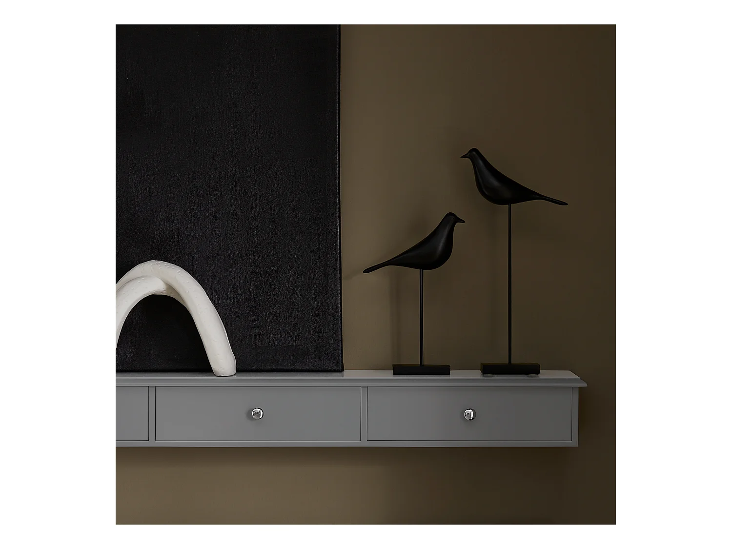 SoBuy Entree opbergmeubel, wandplank met 2 laden, sleutelkast, sleutelhouder L93xD15xH10cm - Grijs, FRG43-L-HG
