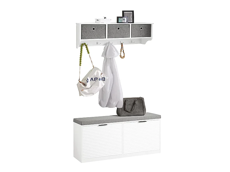 Recibidor Zapatero con Perchero de Estilo Moderno con 2 Solapas para Zapatero y con 5 Ganchos para Perchero Blanco FSR147-W+FRG282-W SoBuy ES