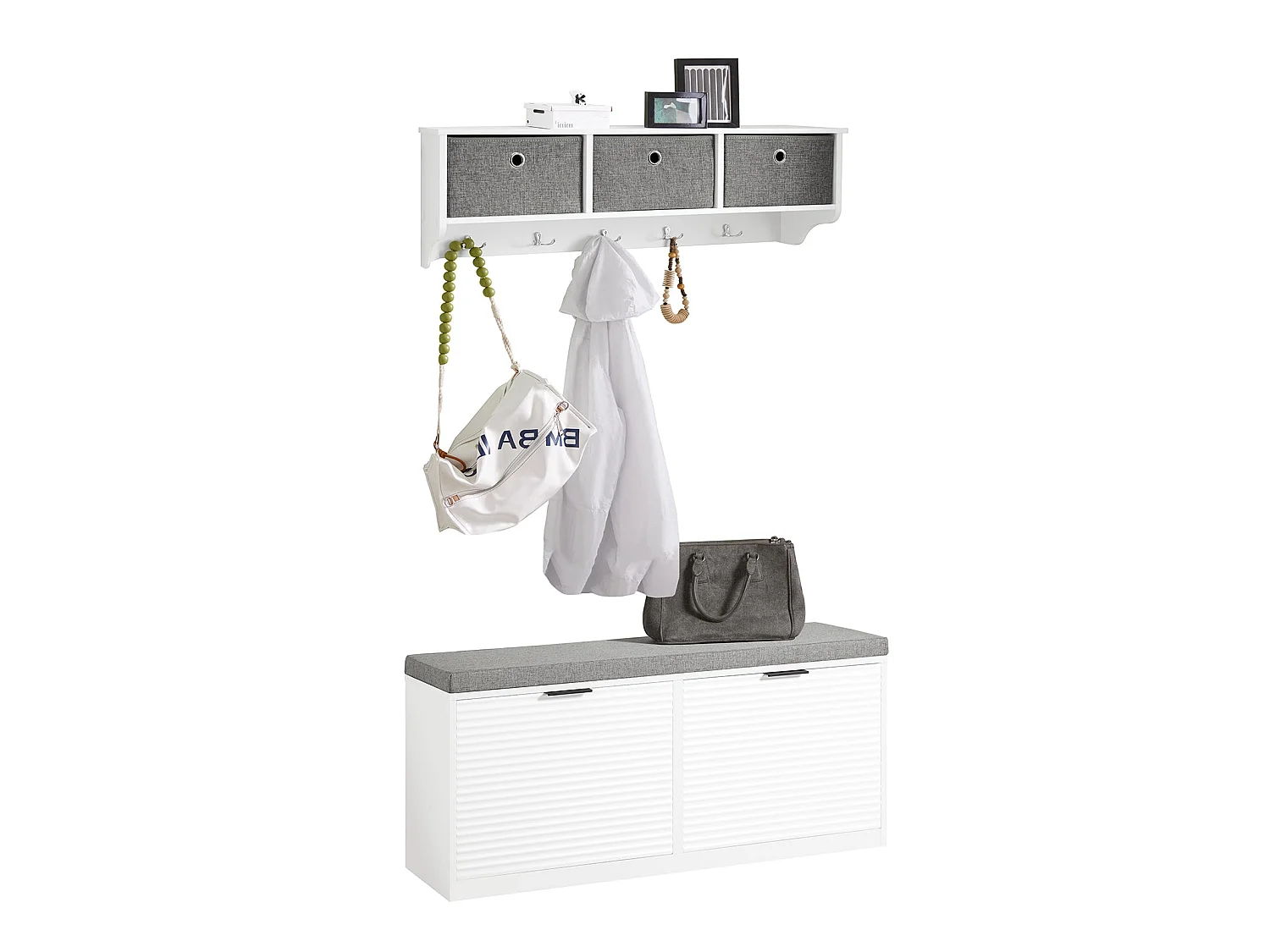 Recibidor Zapatero con Perchero de Estilo Moderno con 2 Solapas para Zapatero y con 5 Ganchos para Perchero Blanco FSR147-W+FRG282-W SoBuy ES