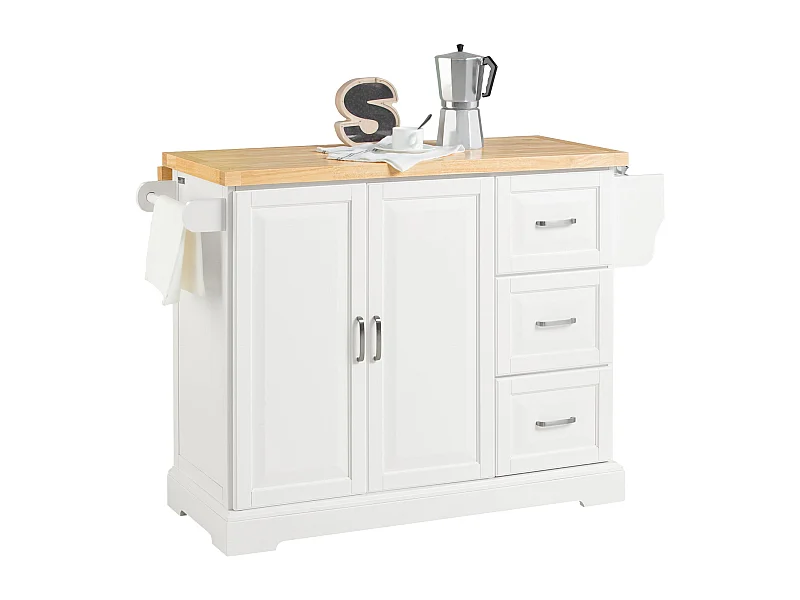 Carrito de Cocina, Estantería de Cocina, Aparador con Ruedas, H91cm x L130cm x P71,Blanco Madera de Caucho FKW41-WN SoBuy ES