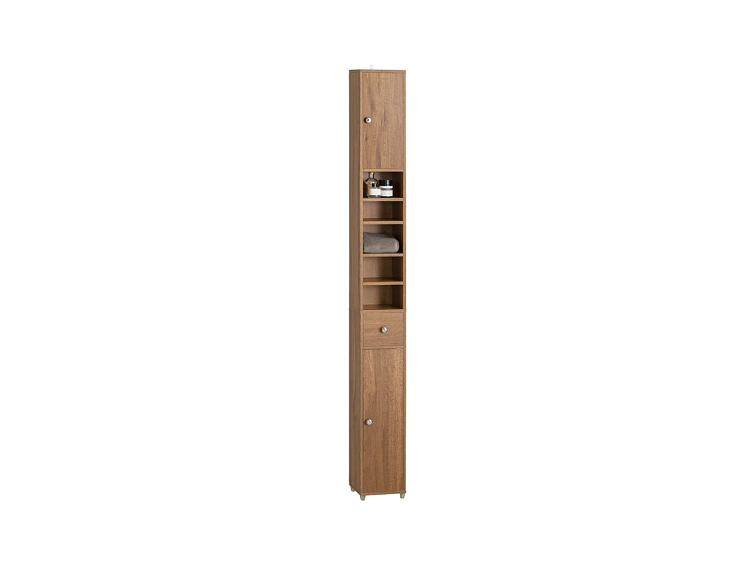 Mueble Columna de Baño Armario para Baño Alto Estanterías de baño con 5 Estantes Abiertos 2 Puertas y 1 Cajón 20 x 20 x 180 cm Marrón BZR34-PF SoBuy ES