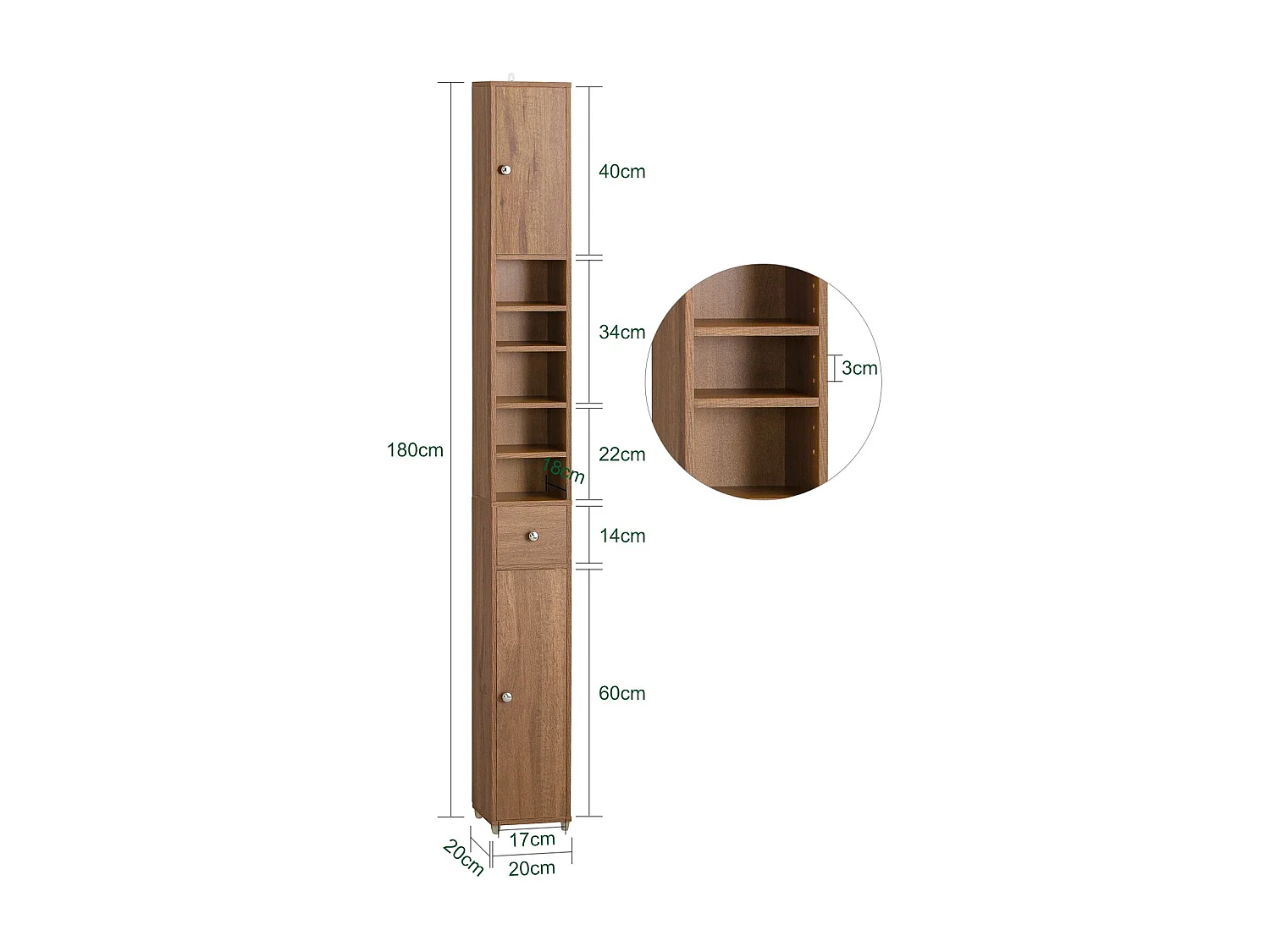 SoBuy Meuble de Rangement Salle d Bain Meuble Colonne Armoire de Toilette Meuble WC L20xP20xH180cm, BZR34-PF