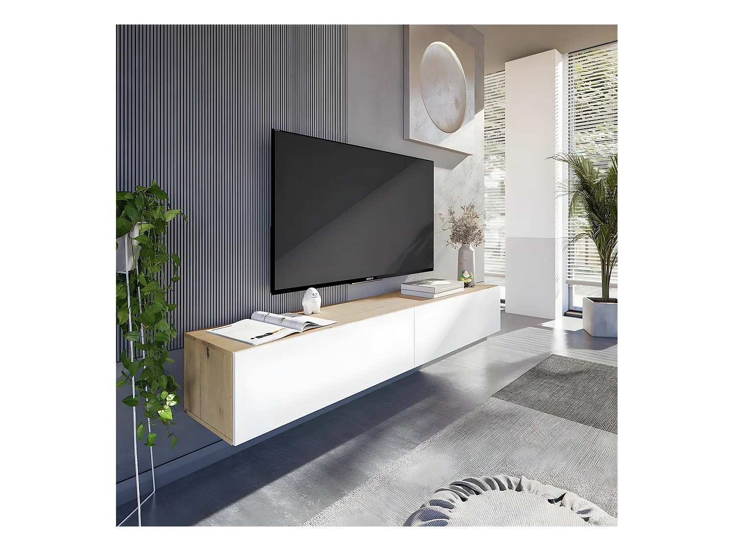 Meuble suspendu 2 abattants et 2 niches de rangement L180 cm - Kaway