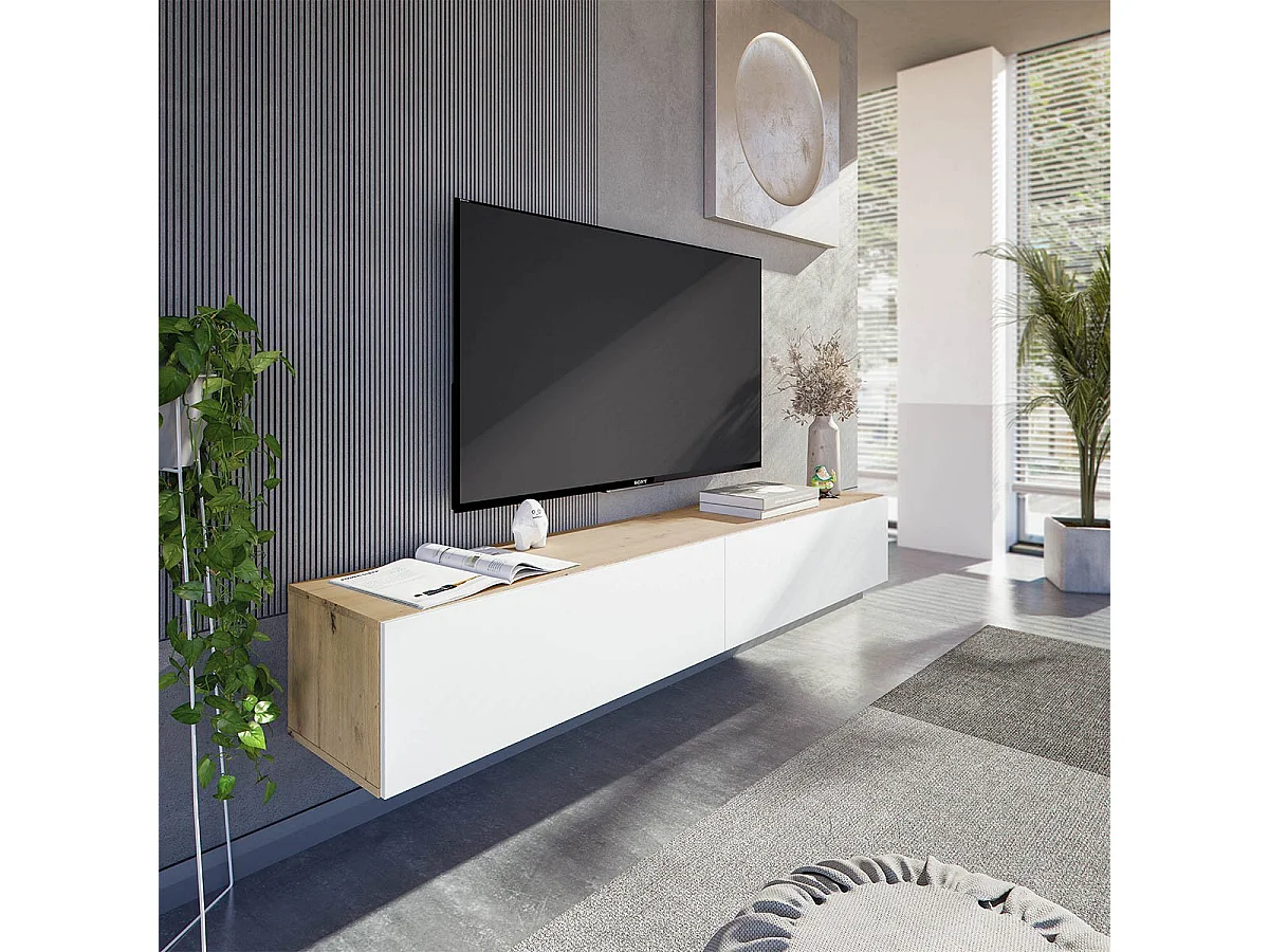 Mueble TV Suspendido 2 abatibles y 2 estantes - L180 cm - Kaway