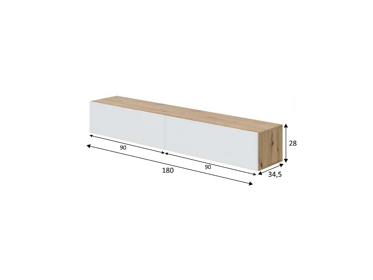 Móvel suspenso com 2 portas e 2 nichos de armazenamento L180 cm - Kaway, design contemporâneo em carvalho nodi e branco ártico