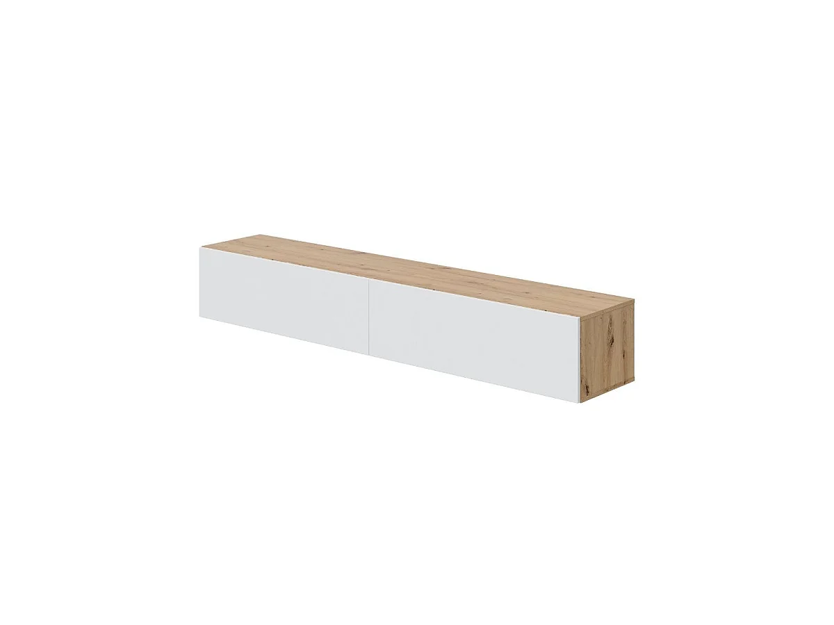 Hängender Schrank mit 2 Klappen und 2 Stauräumen L180 cm - Kaway, zeitgenössisches Design in Eichenholz und arktischem Weiß