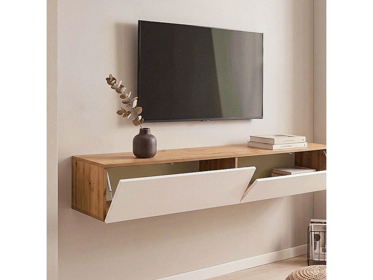 Meuble suspendu 2 abattants et 2 niches de rangement L180 cm - Kaway
