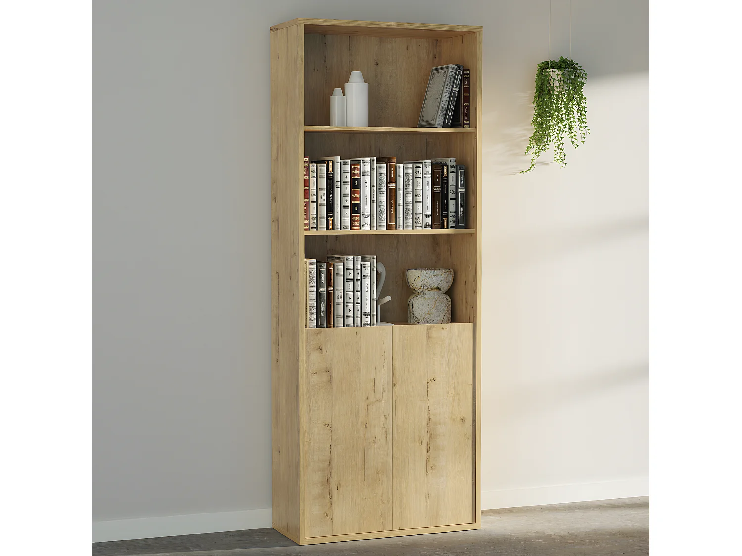 Bibliothèque, meuble de rangement coloris chêne doré  - L. 75,50  x L. 33 x H. 196,50  cm