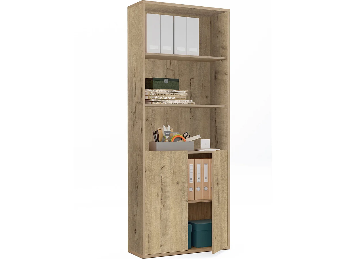 Bibliothèque, meuble de rangement coloris chêne doré  - L. 75,50  x L. 33 x H. 196,50  cm