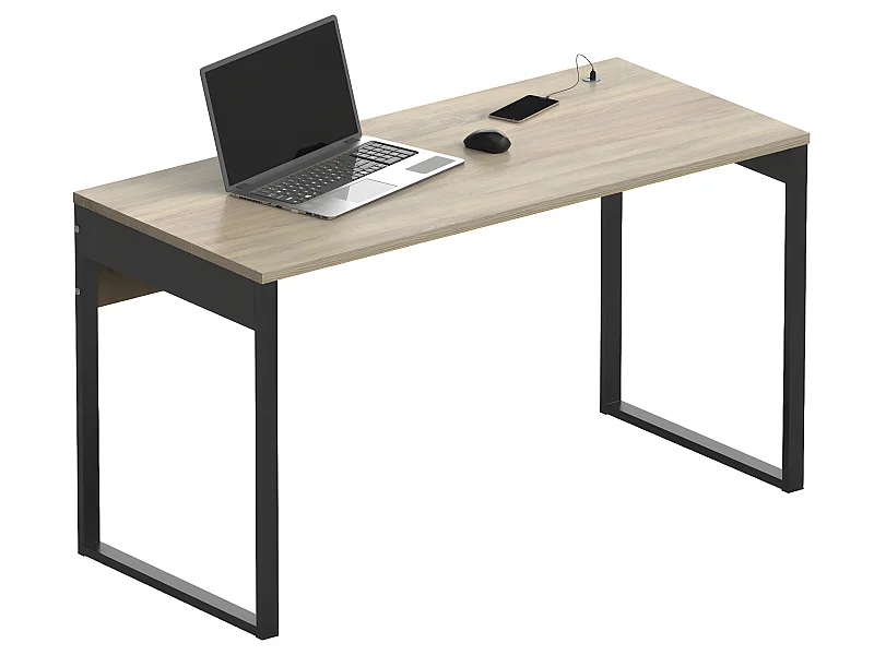 Table de bureau, meuble du bureau coloris chêne cambrian, pieds coloris noir