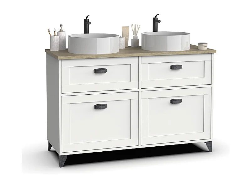 Meuble vasque pour salle de bain coloris blanc, chêne cambrian - L. 120 x L. 47 x H. 80 cm