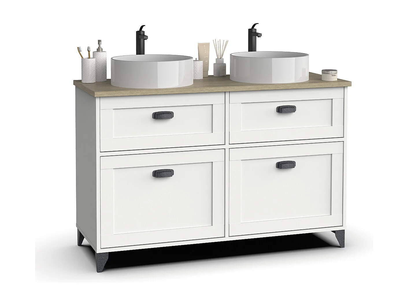 Meuble vasque pour salle de bain coloris blanc, chêne cambrian - L. 120 x L. 47 x H. 80 cm