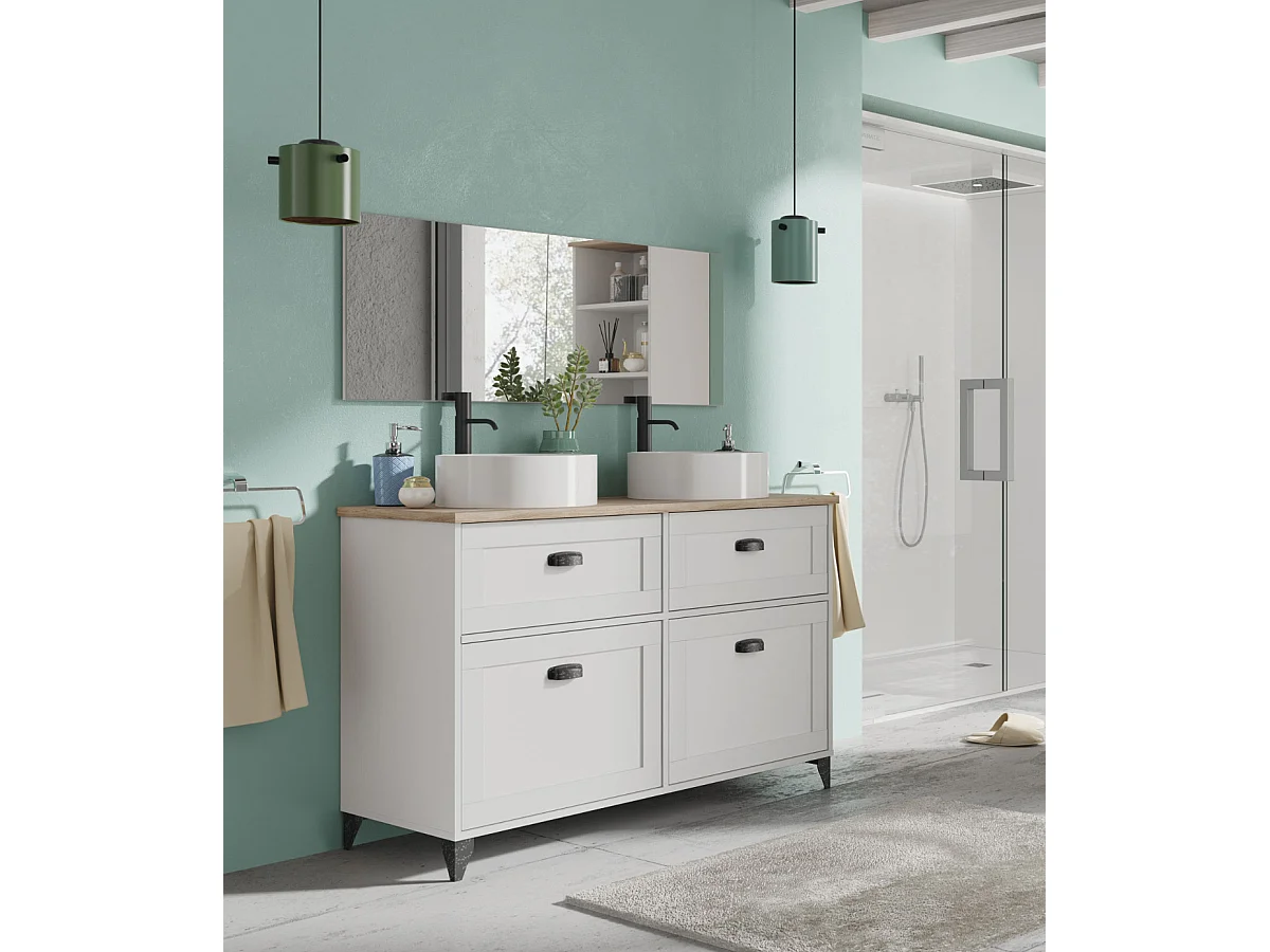 Meuble vasque pour salle de bain coloris blanc, chêne cambrian - L. 120 x L. 47 x H. 80 cm