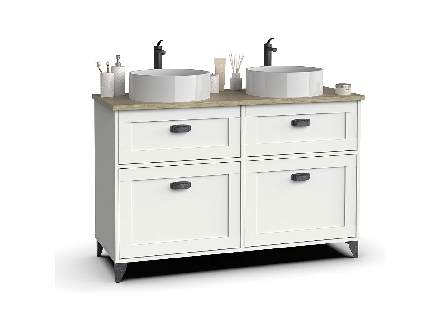 Meuble vasque pour salle de bain coloris blanc, chêne cambrian - L. 120 x L. 47 x H. 80 cm
