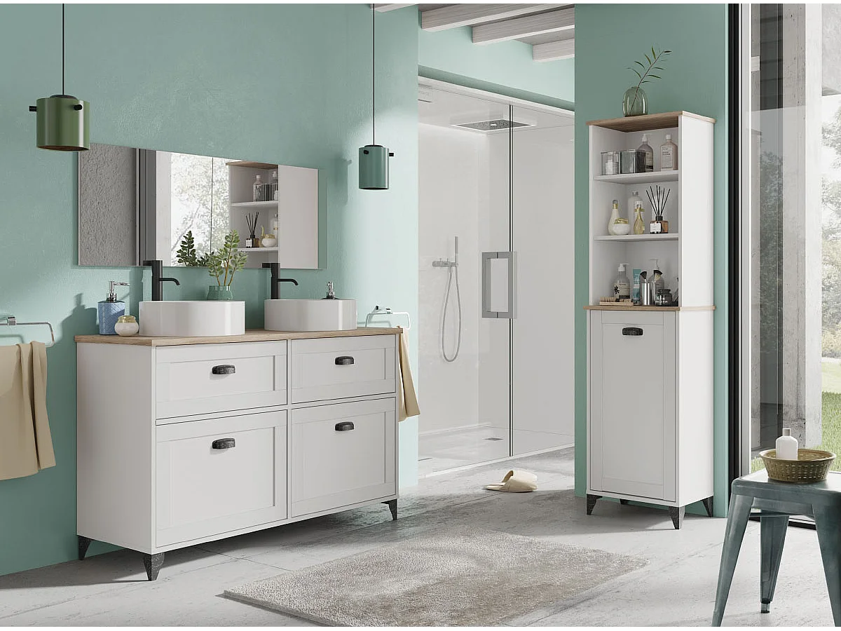 Meuble vasque pour salle de bain coloris blanc, chêne cambrian - L. 120 x L. 47 x H. 80 cm