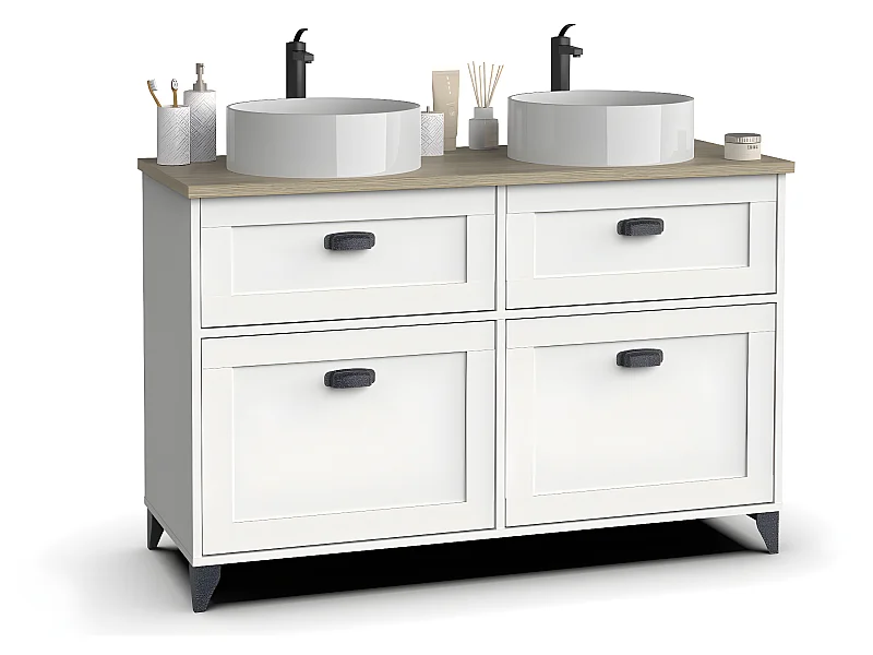 Meuble vasque pour salle de bain coloris blanc, chêne cambrian - L. 120 x L. 47 x H. 92 cm